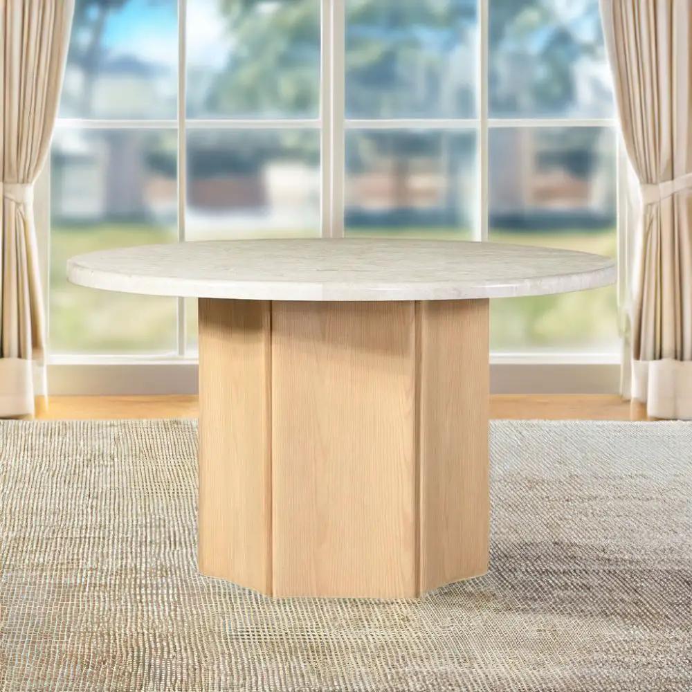 Adalynn - Round Dining Table With Marble Top - White & Weathered Gray Oak by Unique Piece Furniture