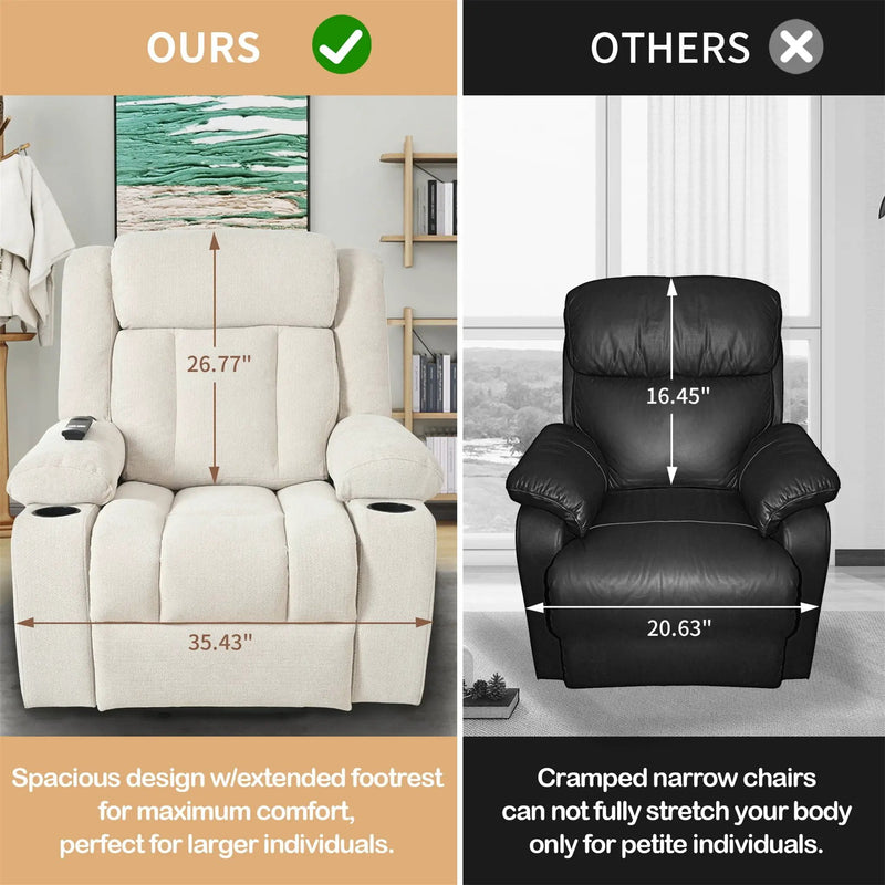 Power Lift Recliner Chair With Extended Footrest, Remote Control, Cup Holders, And Side Pockets by HouseOfZazla