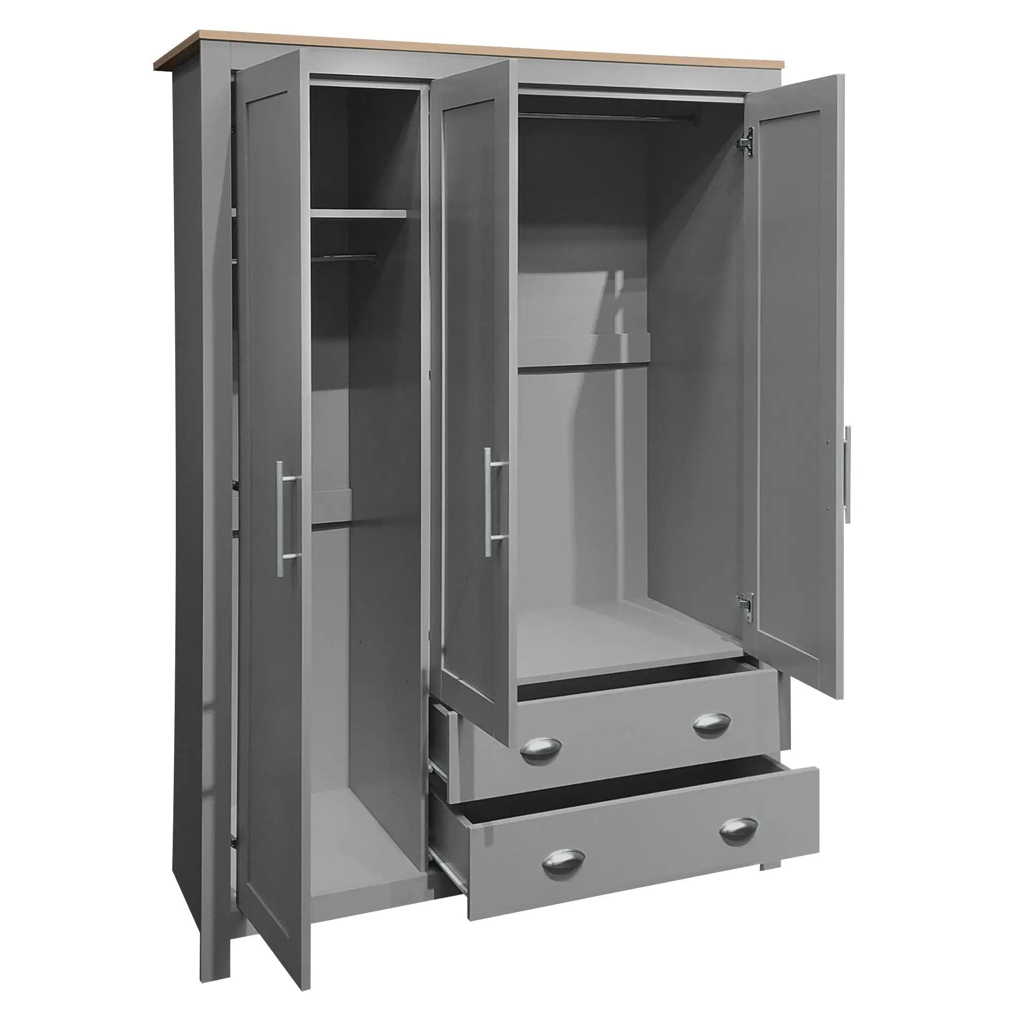 3 Door Storage Wardrobe With Cabinets And 2 Hanging Rods - Gray by HouseOfZazla