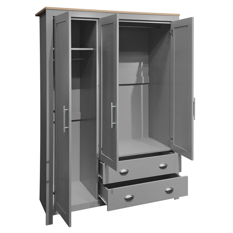 3 Door Storage Wardrobe With Cabinets And 2 Hanging Rods - Gray by HouseOfZazla