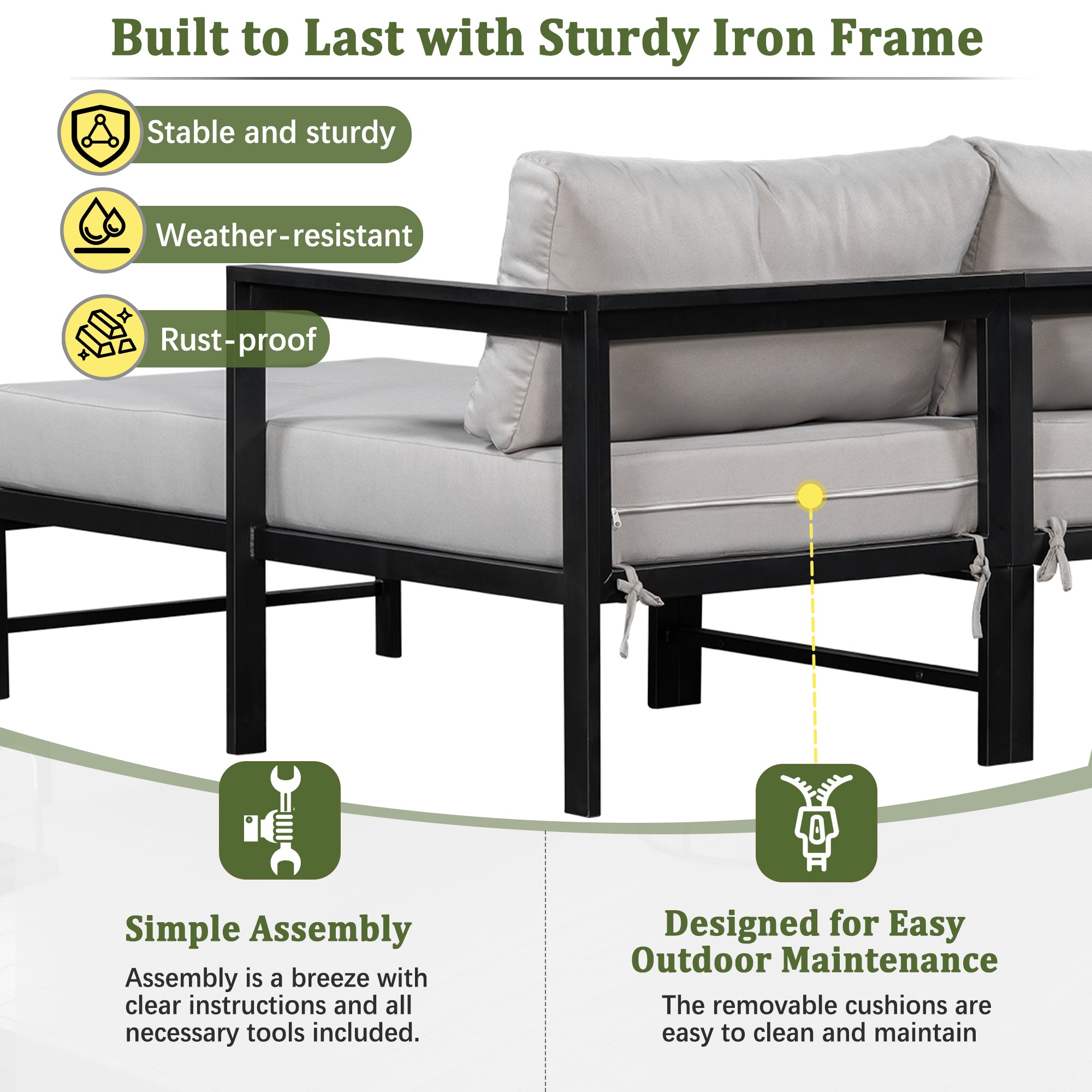 U_style Outdoor L-Shaped Sofa with Iron Frame and Ultra-Thick Cushions by HouseOfZazla