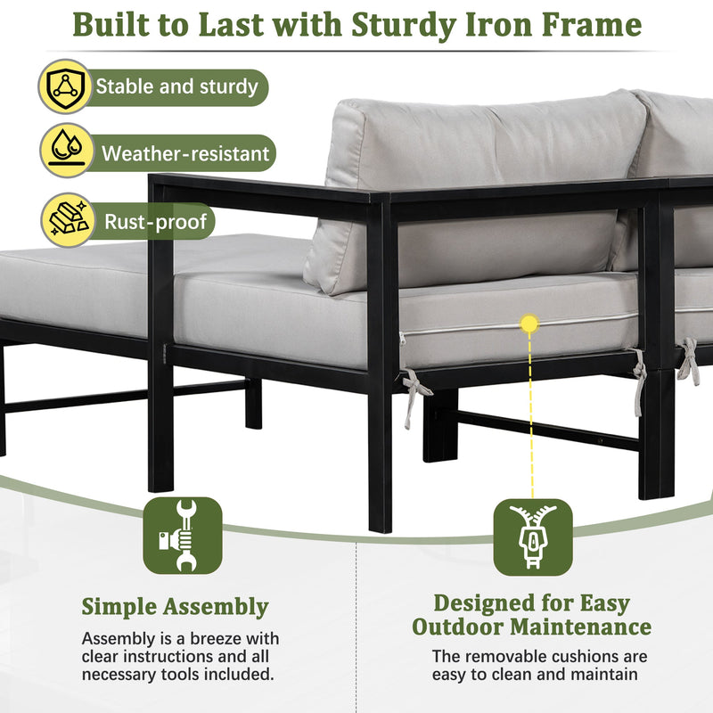 U_style Outdoor L-Shaped Sofa with Iron Frame and Ultra-Thick Cushions by HouseOfZazla