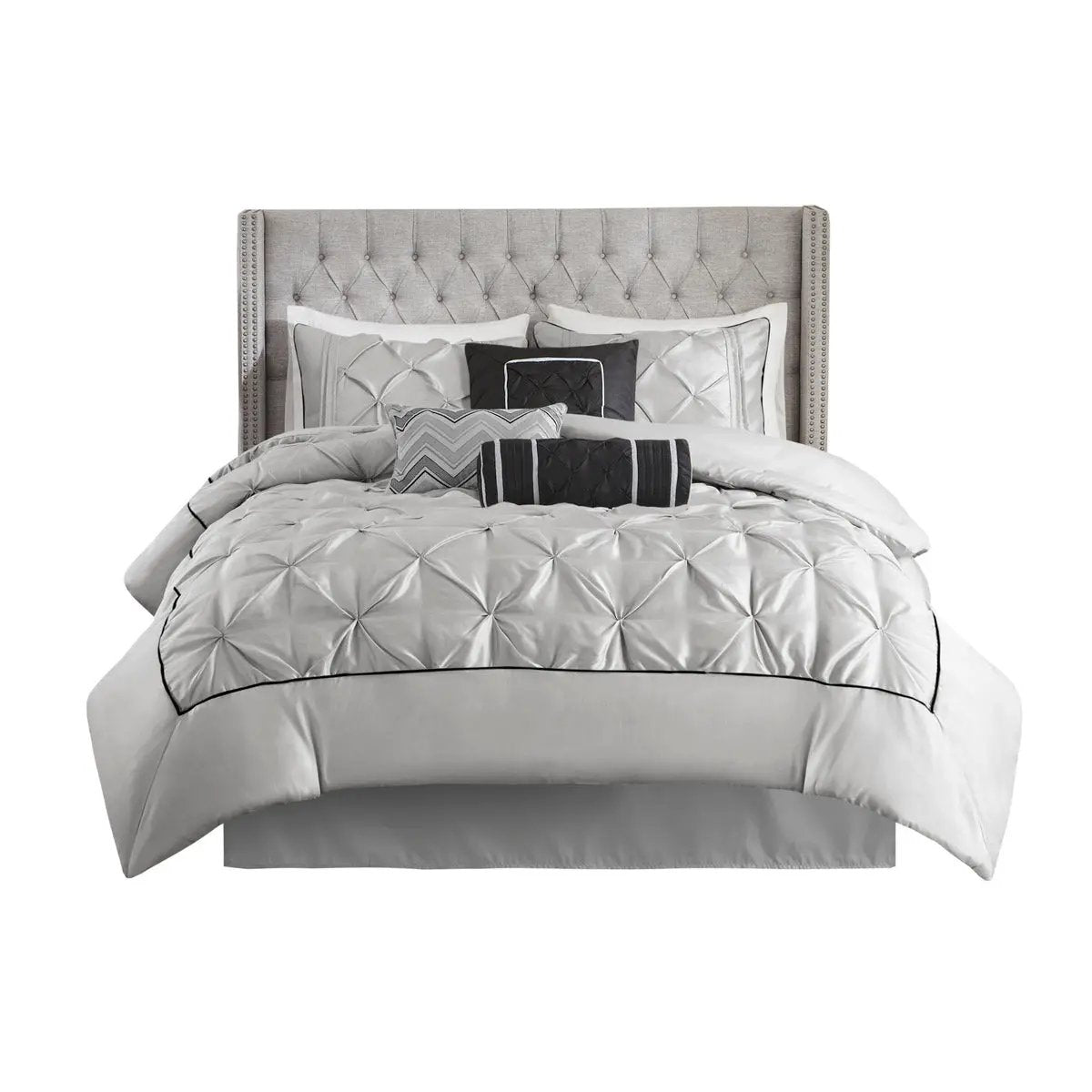 7 Piece Tufted Comforter Set Grey California King by HouseOfZazla