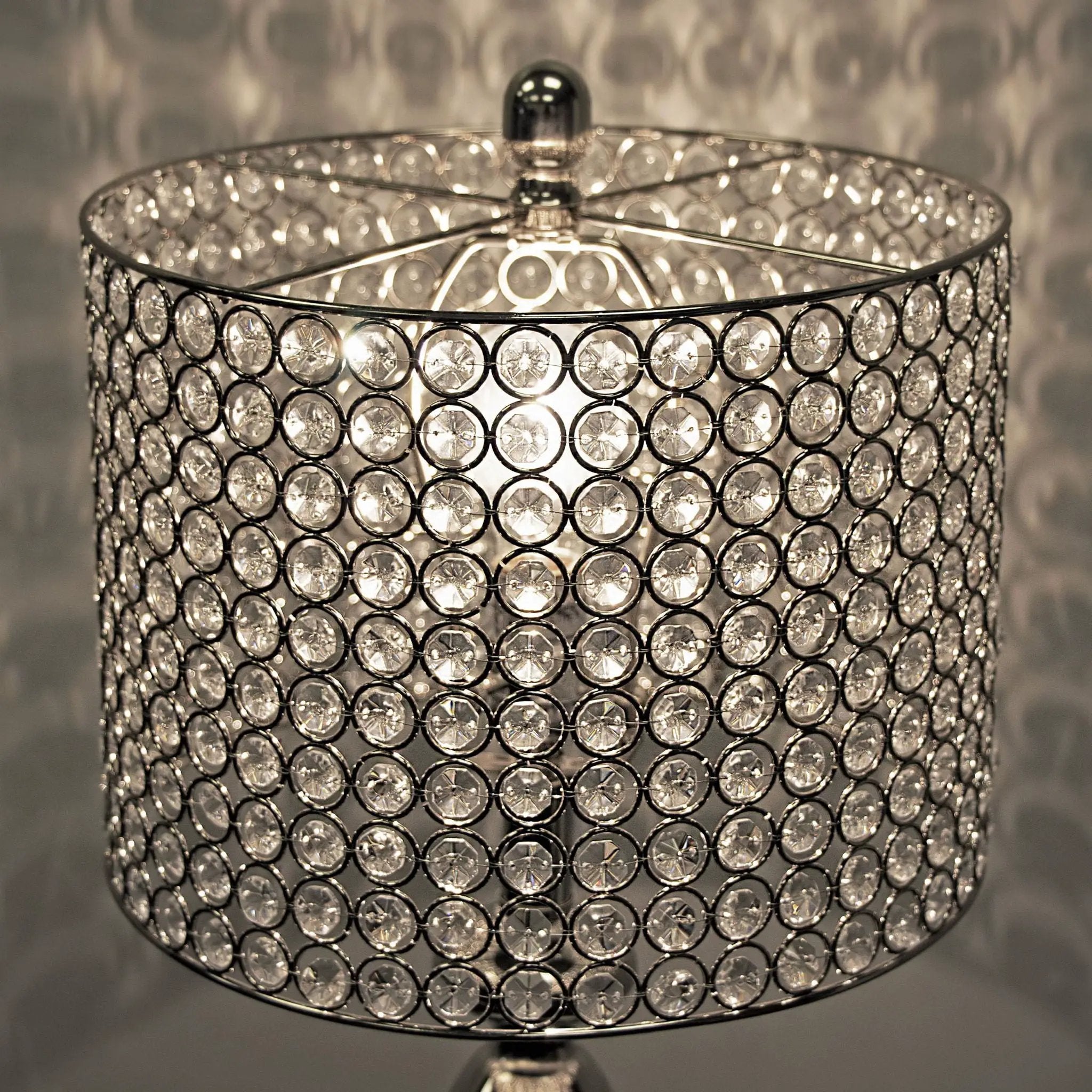 Ashland - Contemporary Table Lamp Round Clear Crystal Beads (Set of 2) - Polished Nickel by HouseOfZazla