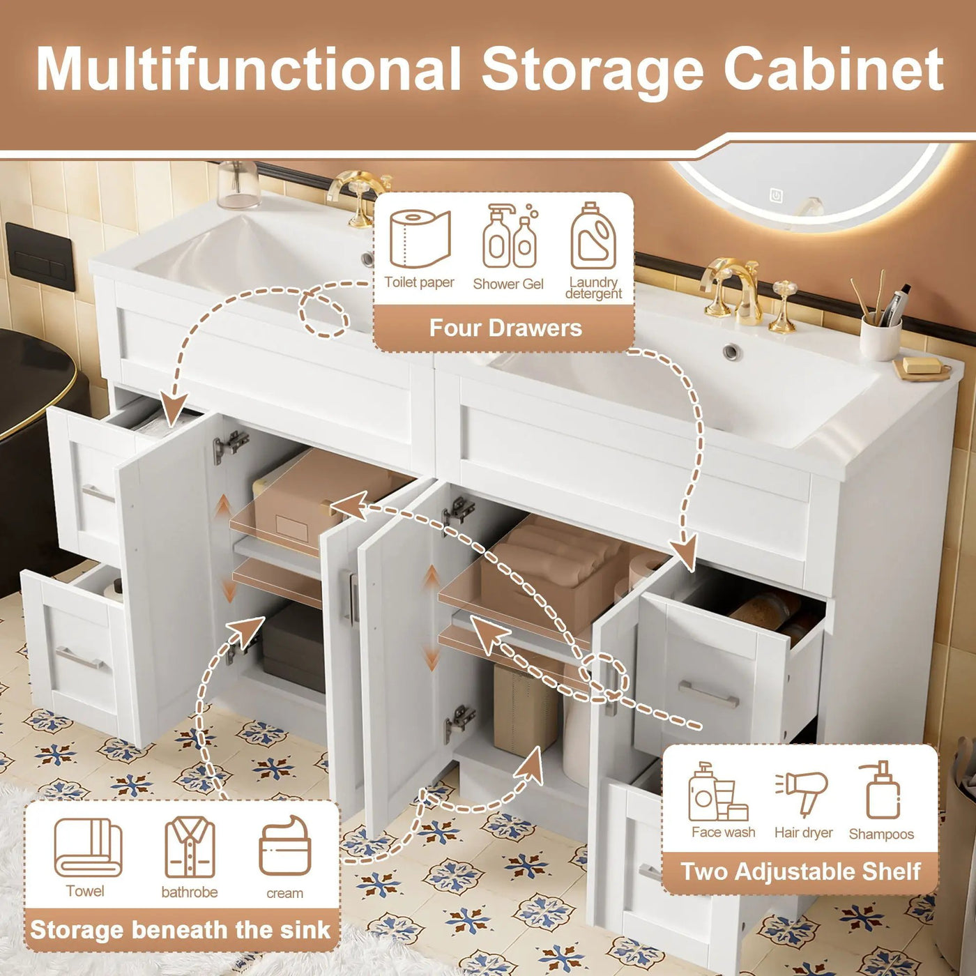 Bathroom Vanity With 2 Doors, 2 Drawers, Adjustable Shelf, Hidden Slides & Soft Close Hinges by Unique Piece Furniture