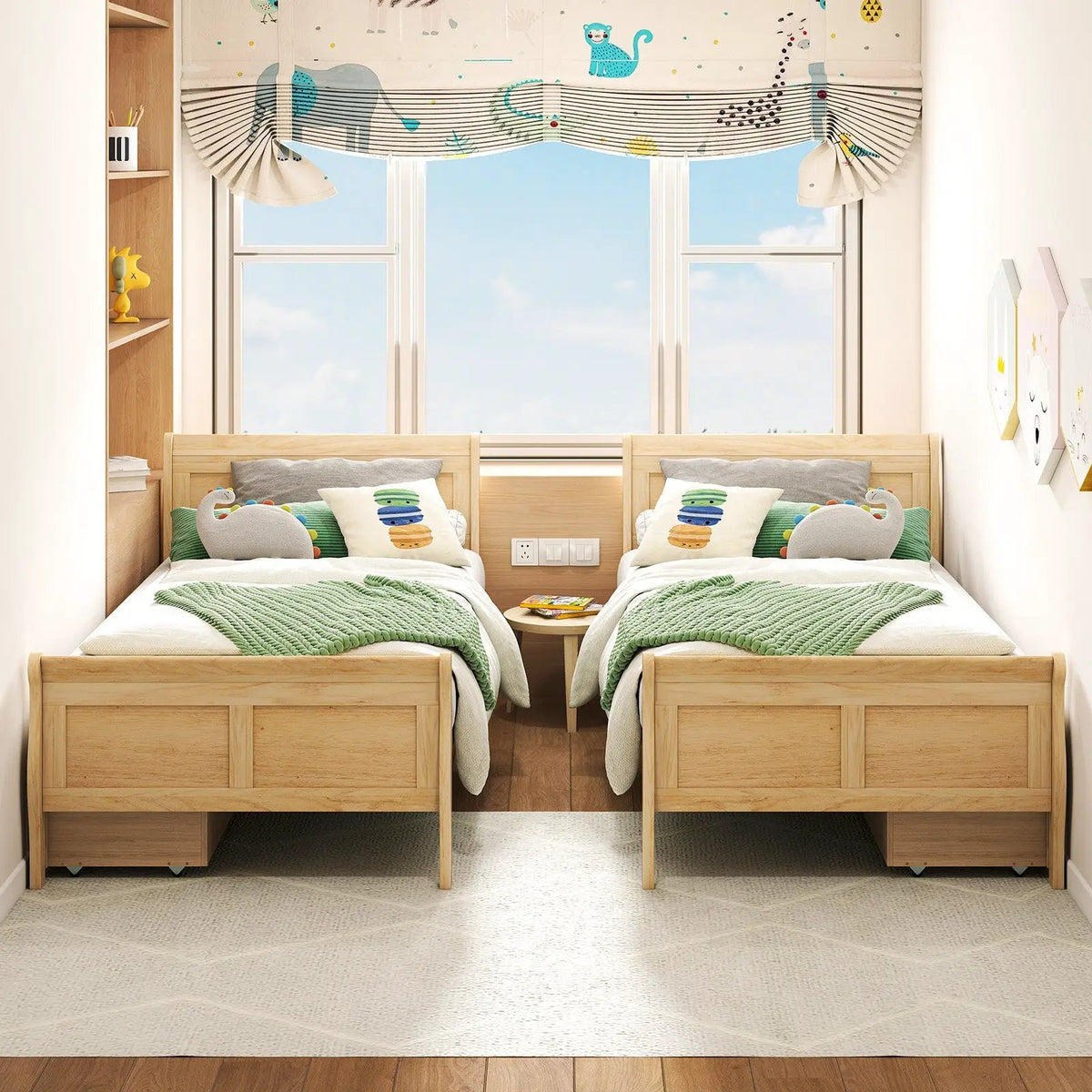 Twin Size Sleigh Bed with 2 Storage Drawers Wood Platform Bed Frame, photo 13 of 24