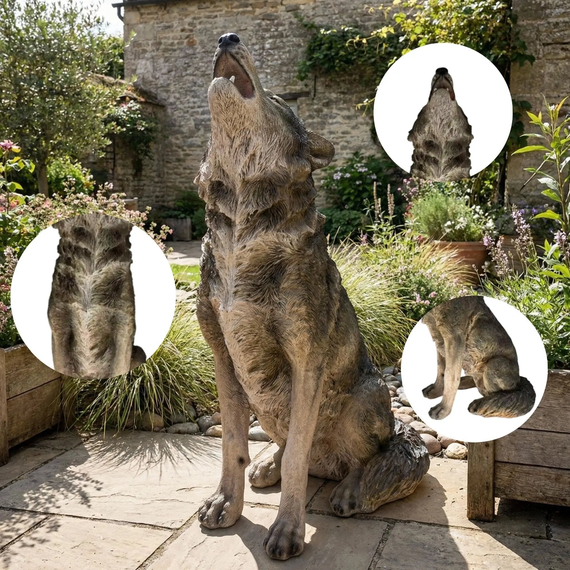 29.72" H x 17.91" L Simulated Howling Wolf Garden Statue by HouseOfZazla
