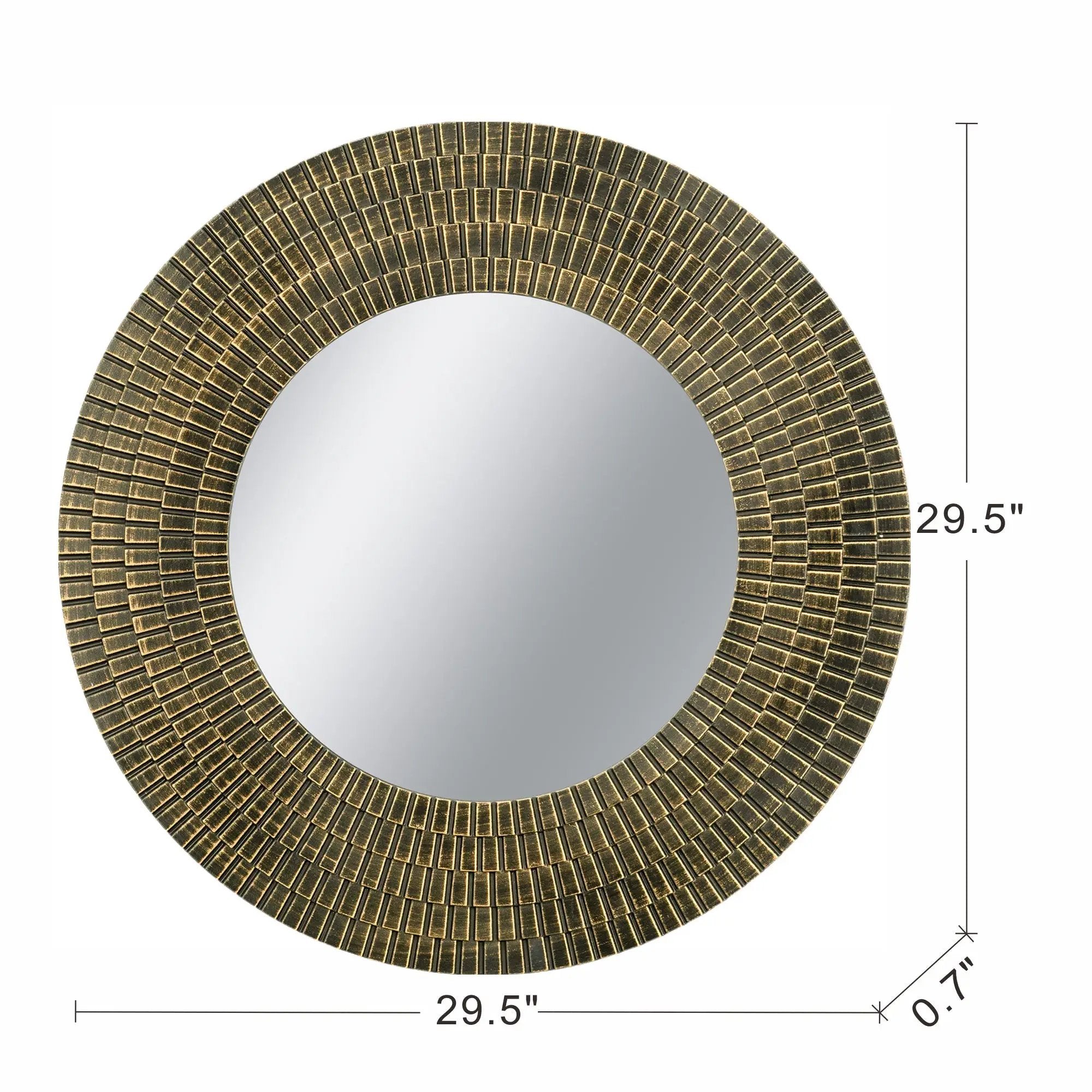 29.5" Round Gold and Black Wooden Accent Mirror with Woven Texture by HouseOfZazla