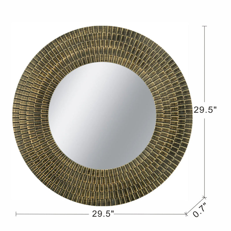 29.5" Round Gold and Black Wooden Accent Mirror with Woven Texture by HouseOfZazla