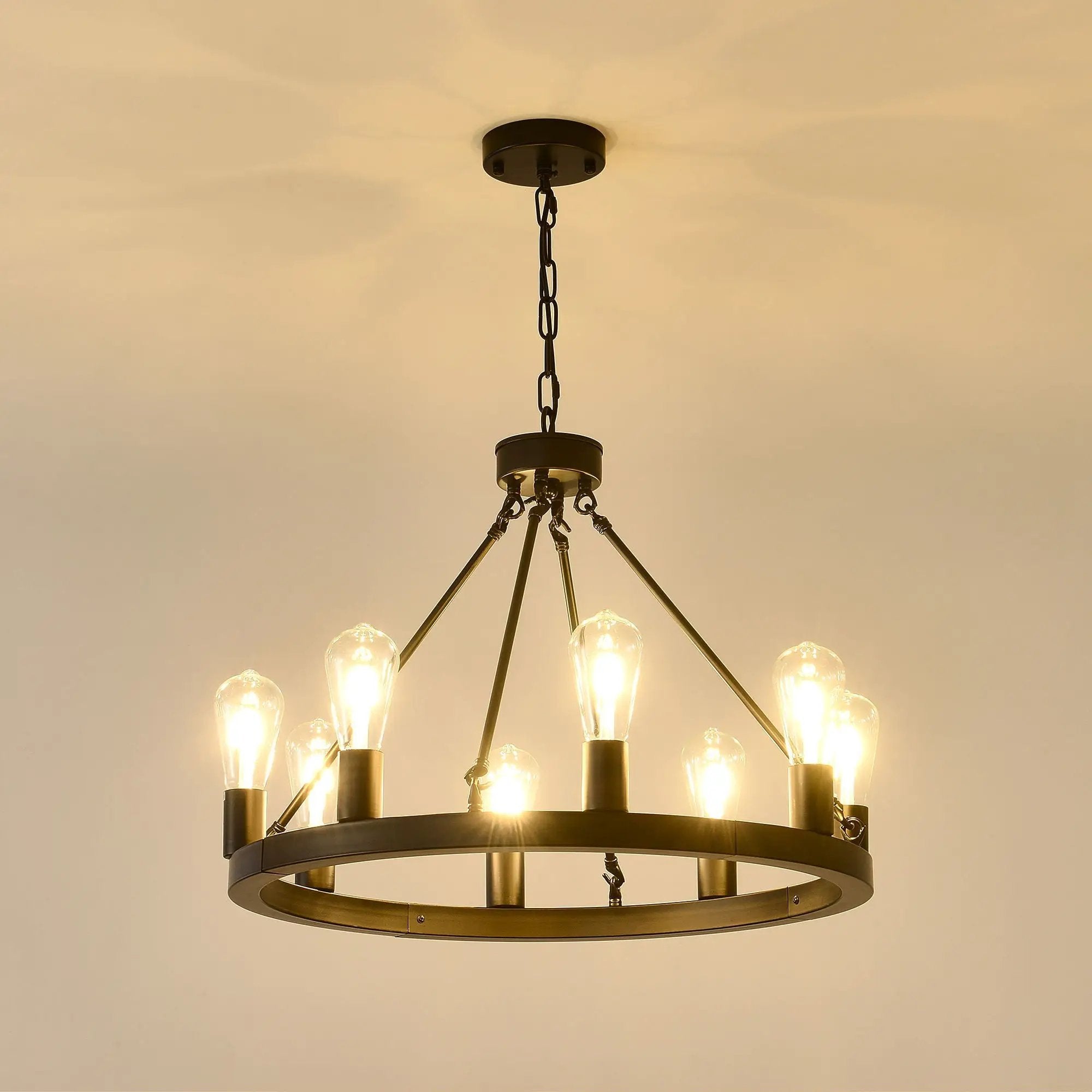 6 Light (No Bulbs) Wagon Wheel Chandelier Farmhouse Modern Small Round Chandelier For Living Room Kitchen Island Foyer Hallway Entryway Bedroom Dining Room Light Fixture Ceiling Hanging - Matte Black by HouseOfZazla