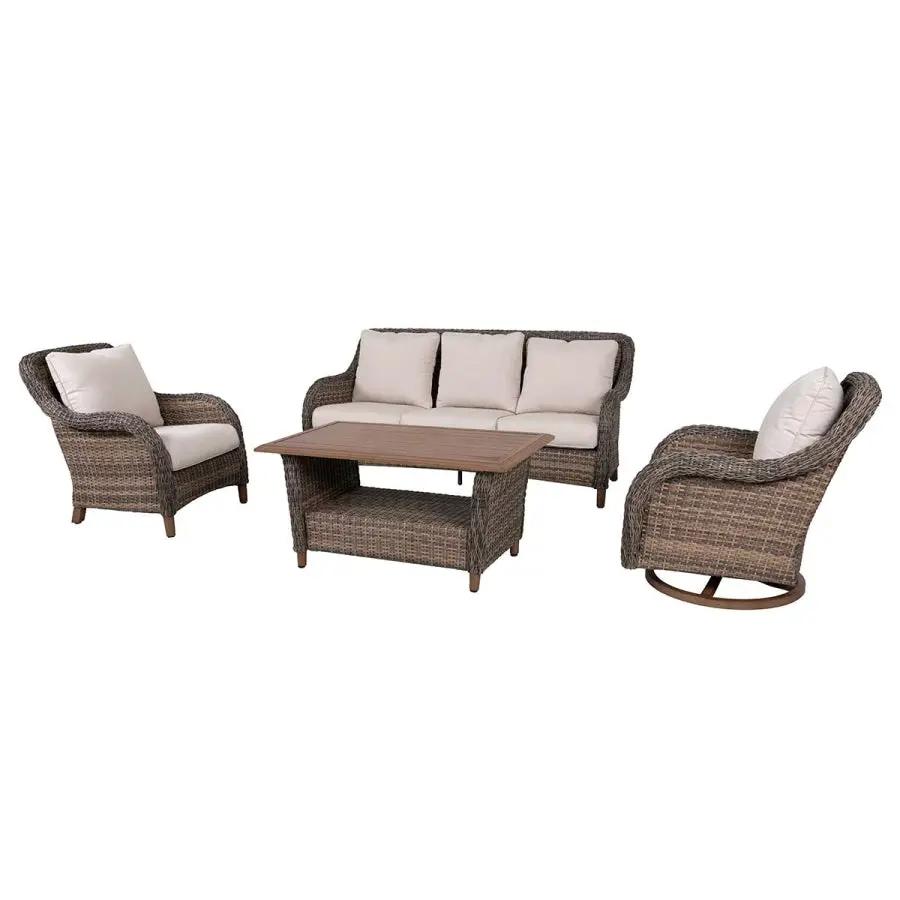 Mitchell 4-Piece Wicker Sofa Set with Swivel Rocking Chairs by Outdoor-USA®