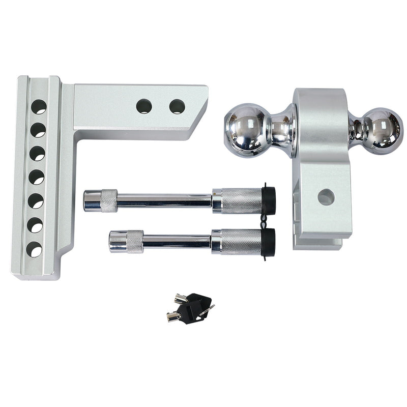 Alu - Adjustable Trailer Drop Hitch With 2" Receiver, 6" Adjustment - Silver by HouseOfZazla