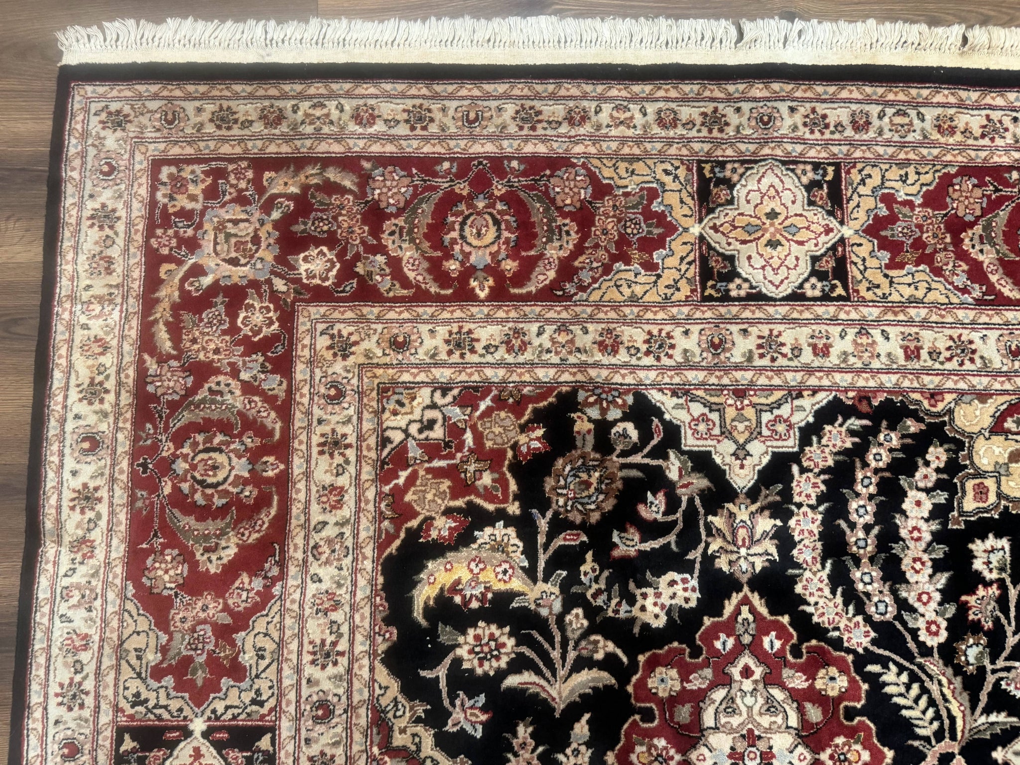 Sino Persian Rug 9x12, Black & Maroon, Wool and Silk, Allover Pattern by Jewel Rugs