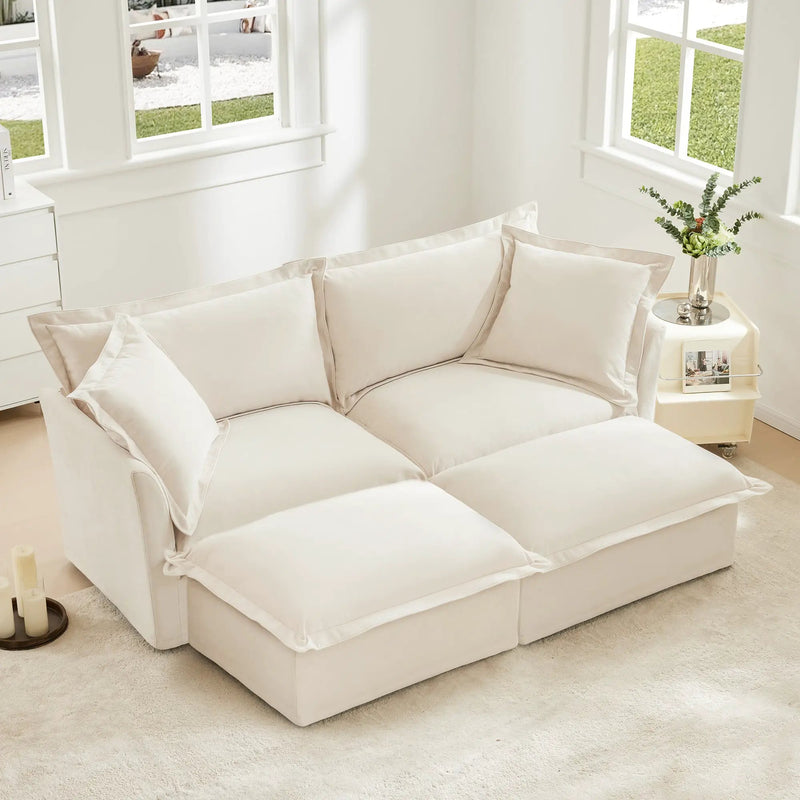 Slipcovered Sofa 2 Seater Sofa With 2 Ottomans by HouseOfZazla