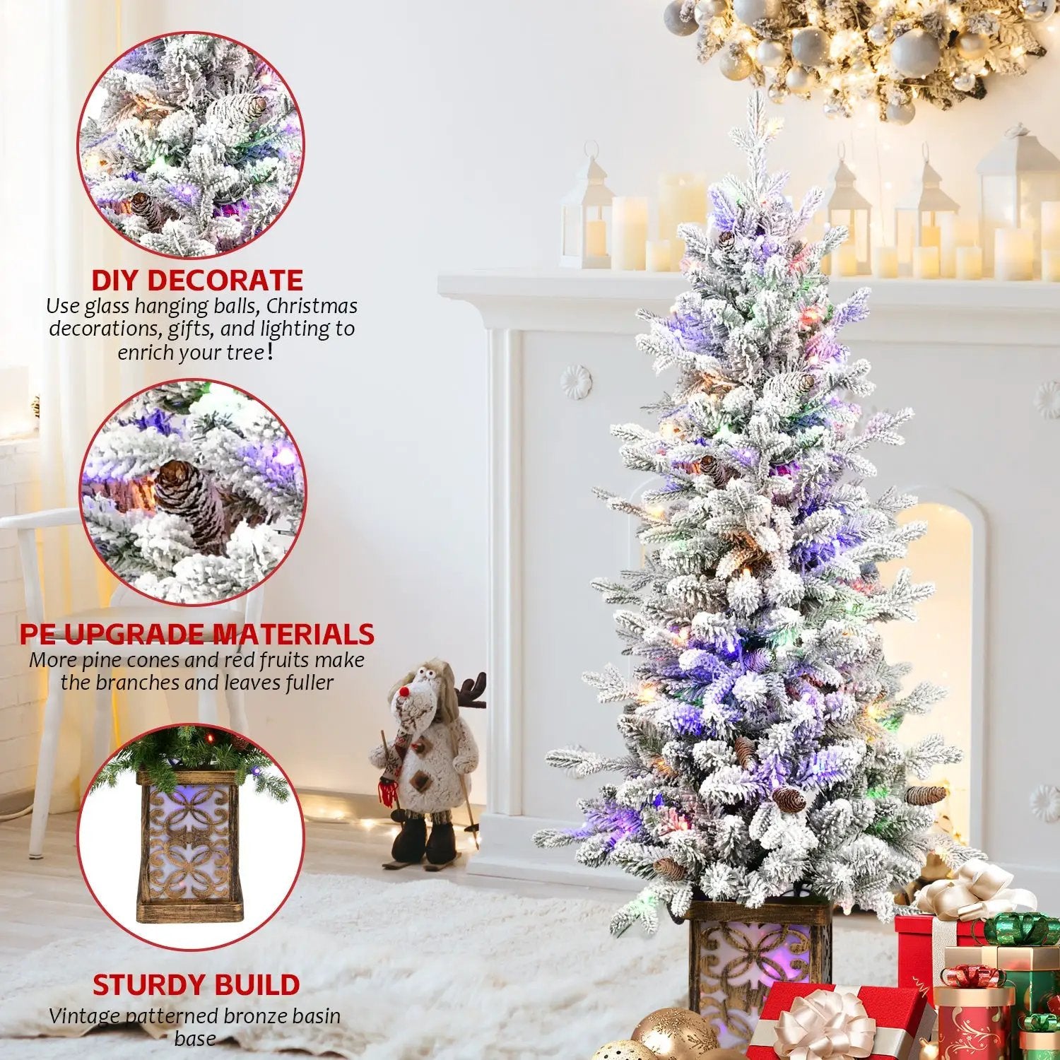 4FT Flocked Christmas Tree with Multicolour LED Lights by HouseOfZazla