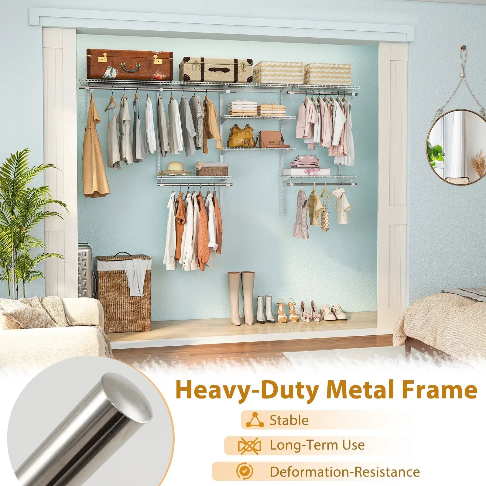 4-8 Feet Closet Organizers and Storage System with Hanging Rod for Laundry Bedroom by DirectDeals