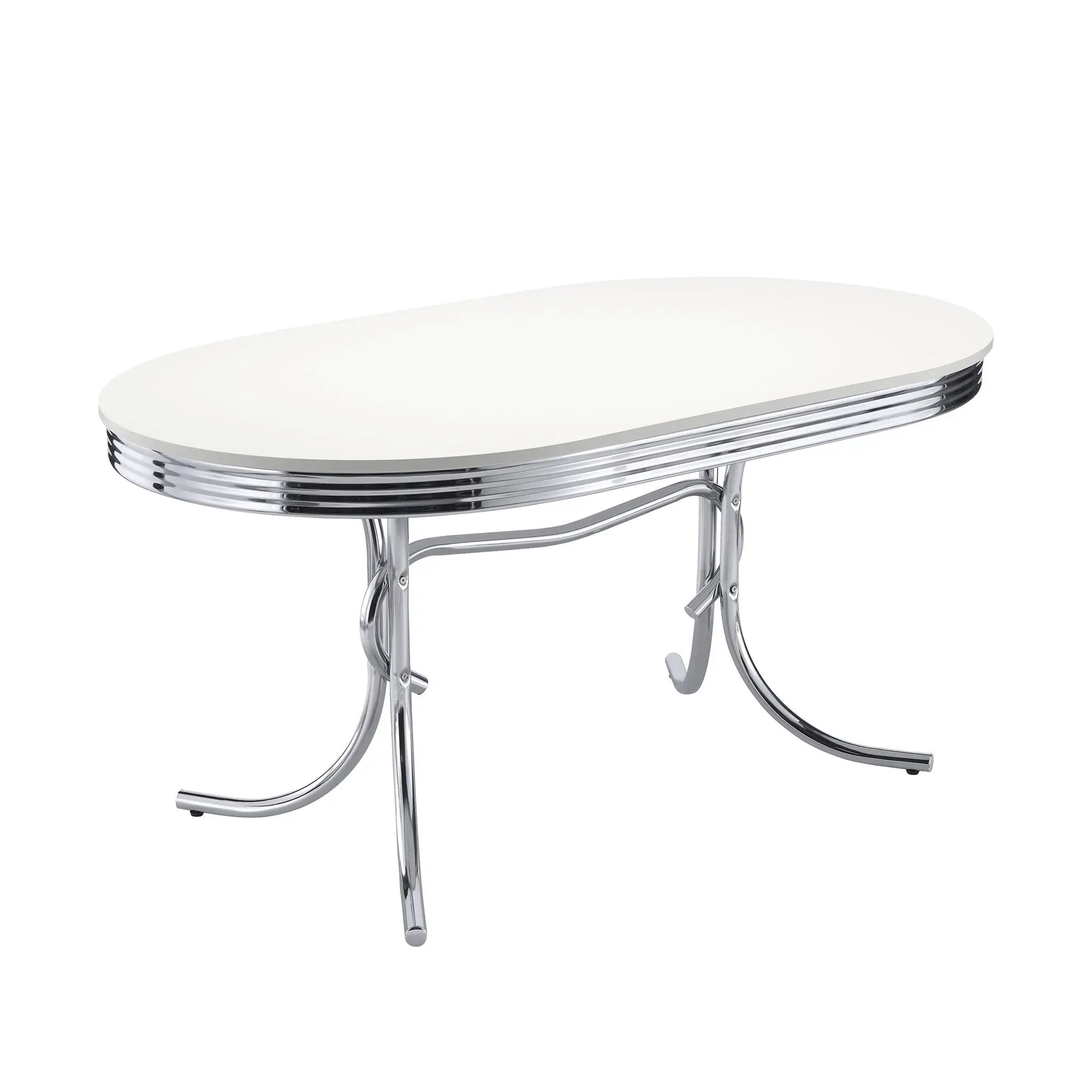 Retro Oval 60-inch Wood Top Dining Table White and Chrome by Unique Piece Furniture