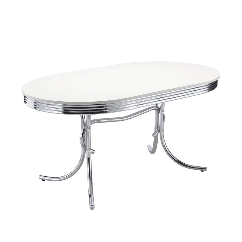 Retro Oval 60-inch Wood Top Dining Table White and Chrome by Unique Piece Furniture