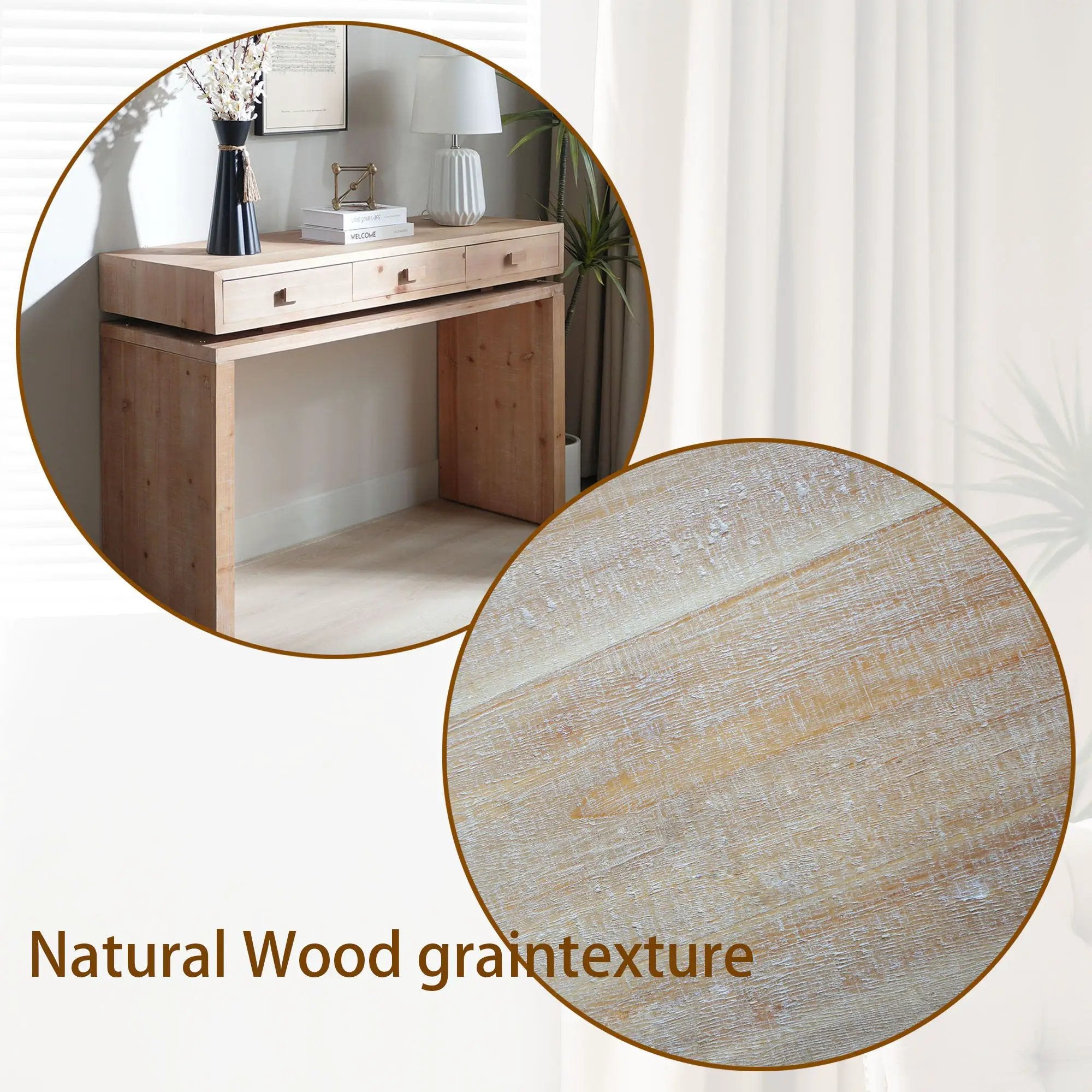 Rustic Wood Console Table With 3 Drawers Entryway Table For Hallway, Foyer, Or Office - Natural / Natural & Light Brown / Natural Wood / Natural Wood Wash / Natural / Rustic by HouseOfZazla