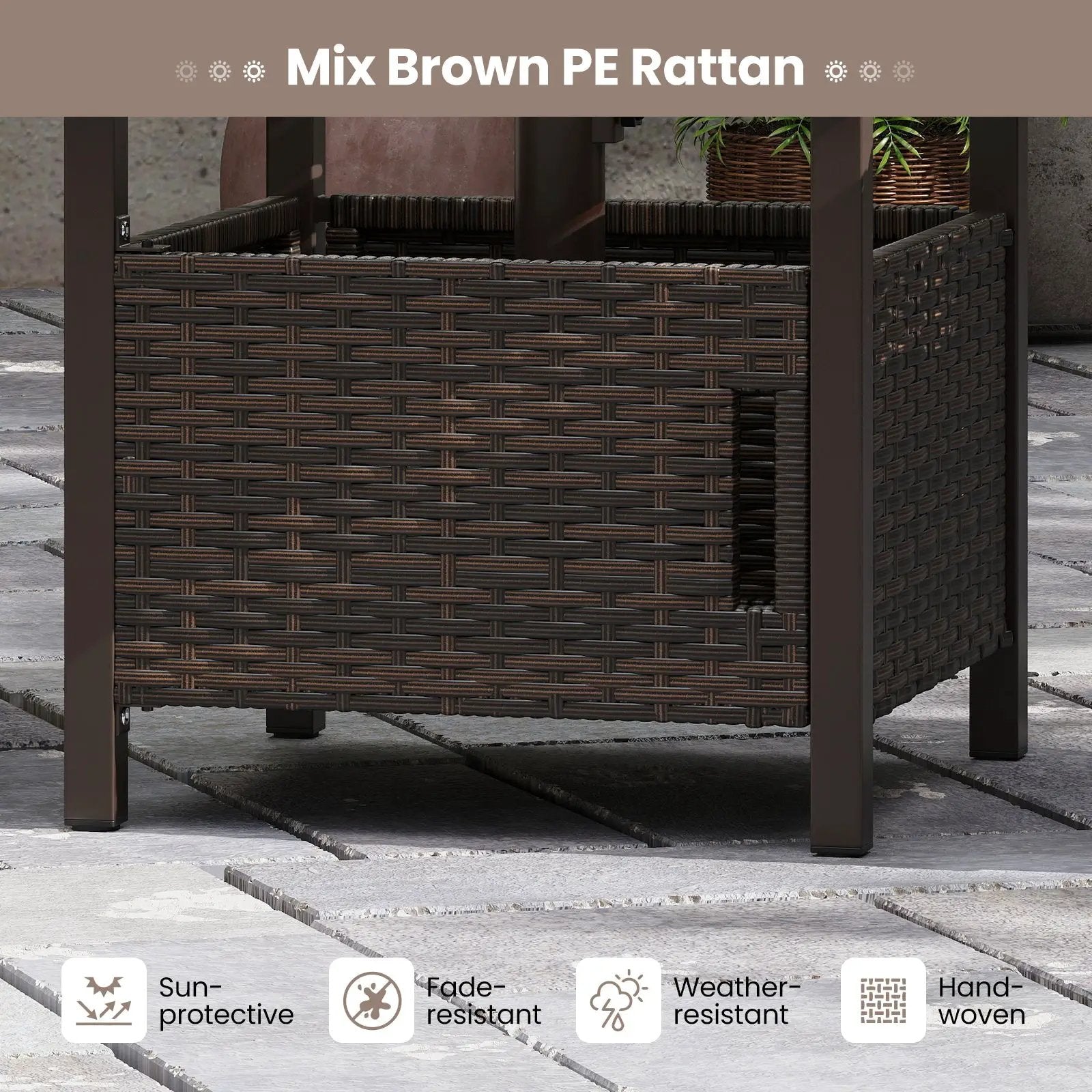 Outdoor Side Table with 1.93" Umbrella Hole All-Weather PE Wicker Patio Umbrella Table-Brown by DirectDeals