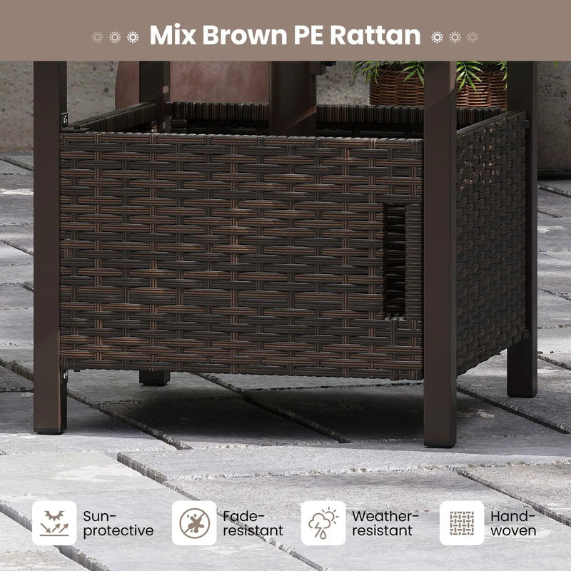 Outdoor Side Table with 1.93" Umbrella Hole All-Weather PE Wicker Patio Umbrella Table-Brown by DirectDeals