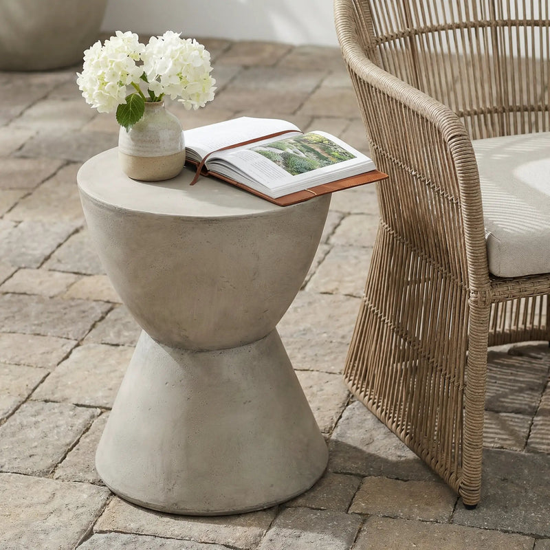 Outdoor Lightweight Concrete Side Table, Light Gray by HouseOfZazla