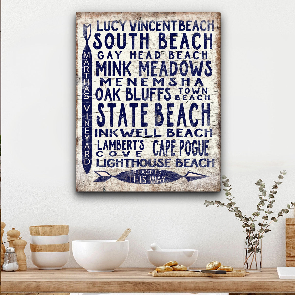 Martha's Vineyard Beaches Sign - Vintage Wood Look Vineyard Arrow Sign, photo 5 of 8