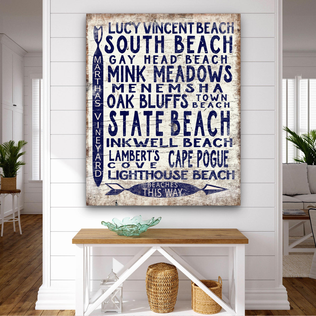 Martha's Vineyard Beaches Sign - Vintage Wood Look Vineyard Arrow Sign, photo 6 of 8