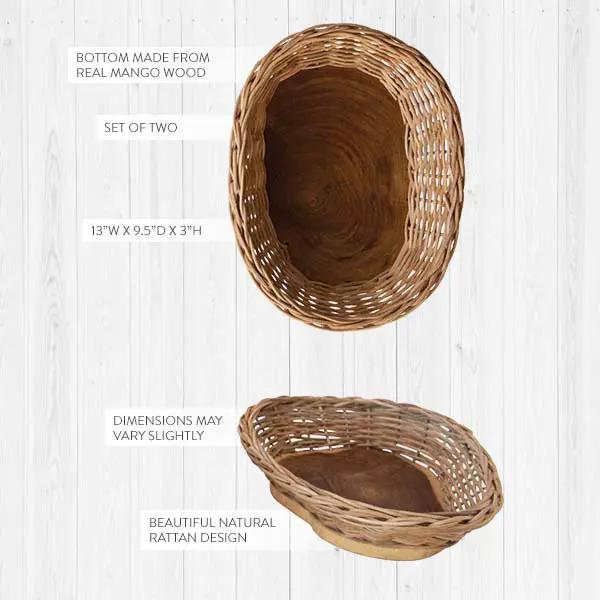Hand-Woven Rattan & Mango Wood Live Edge Bowl, Set of 2 by Decor Steals