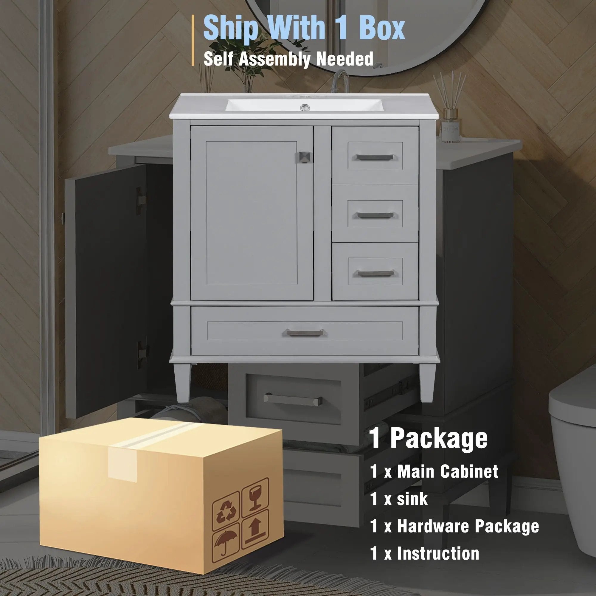 Bathroom Vanity, Modern Bathroom Cabinet With Sink Combo Set, Bathroom Storage Cabinet With A Soft Closing Door And 3 Drawers, Solid Wood Frame by HouseOfZazla