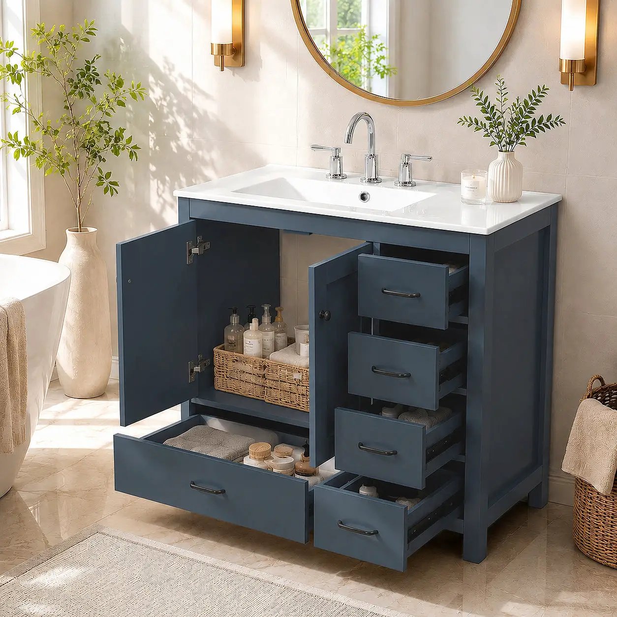 36-Inch White Modern Bathroom Vanity with Ceramic Sink by HouseOfZazla
