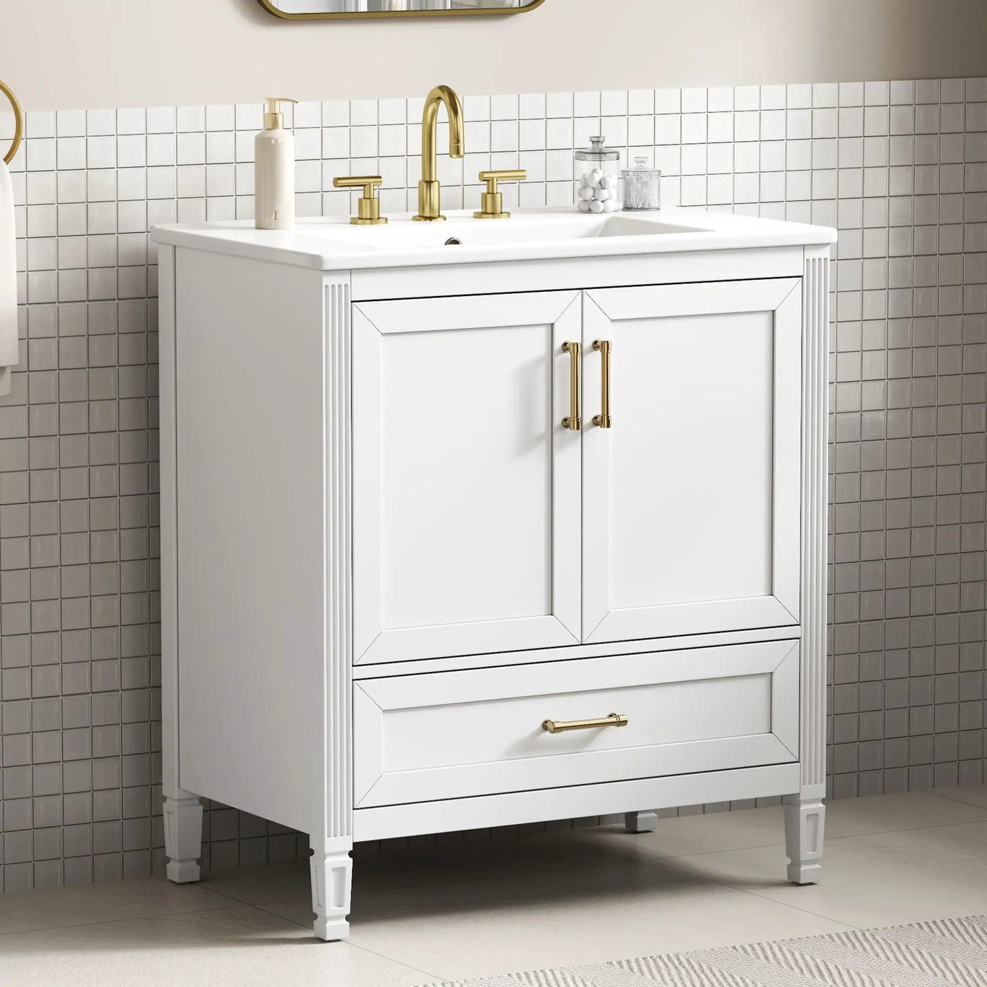 Elegant Fluted Bathroom Vanity With Sink, Soft Close Doors & Drawer by HouseOfZazla