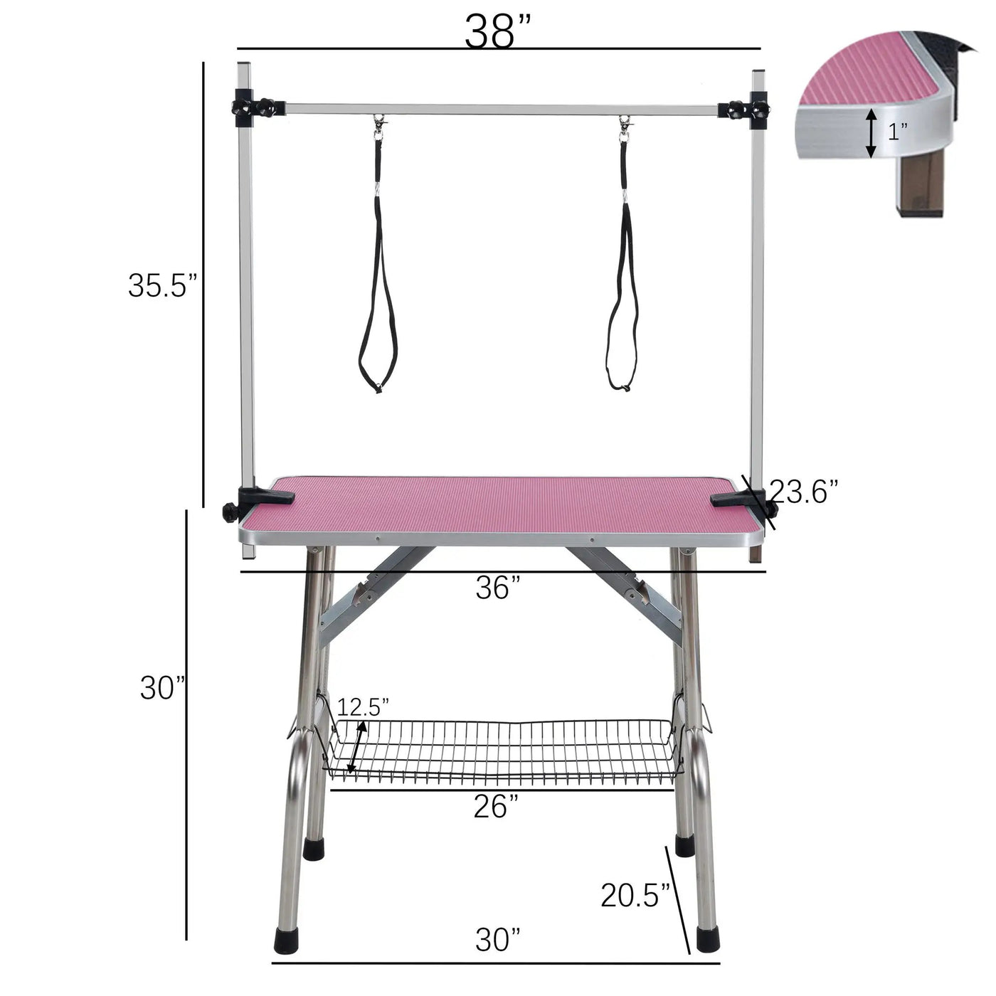Folding Dog Pet Grooming Table Stainless Steel Frame Rubber Mat On Board With Adjustable Arm And Clamps Pet Dog Cat Grooming Table by HouseOfZazla