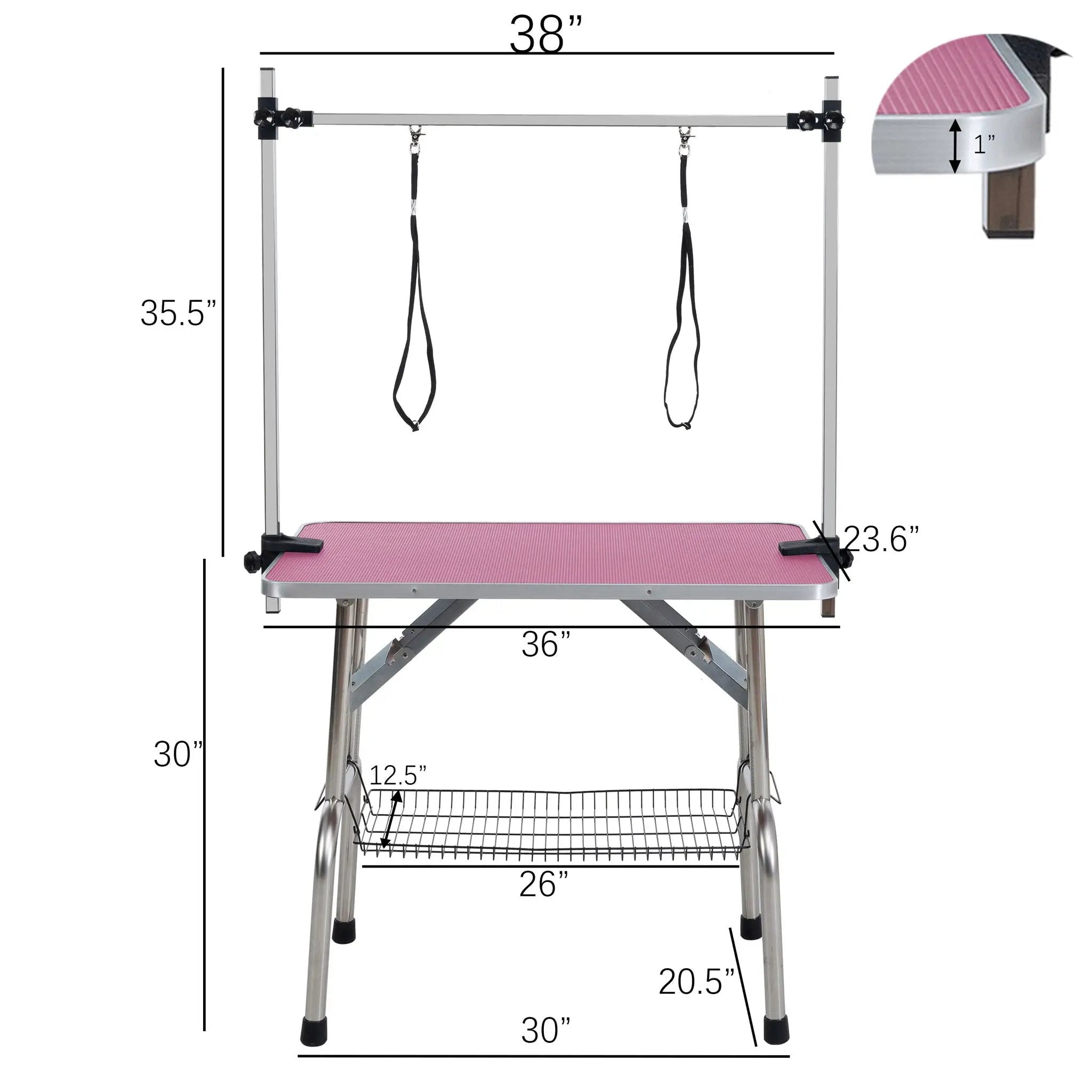 Folding Dog Pet Grooming Table Stainless Steel Frame Rubber Mat On Board With Adjustable Arm And Clamps Pet Dog Cat Grooming Table by HouseOfZazla