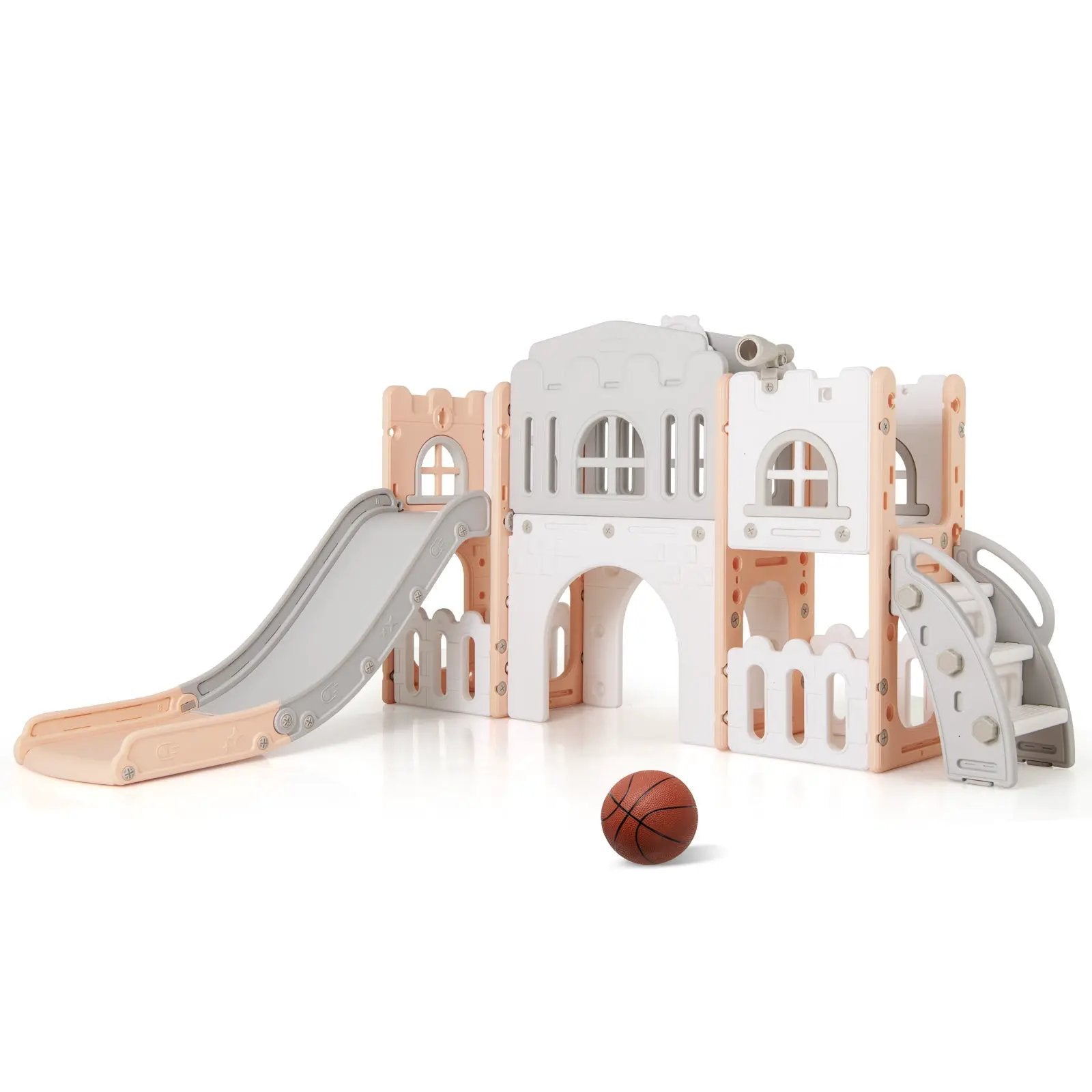 All-in-1 Toddler Slide Playset Playground with Tunnel and Ladder and Basketball by DirectDeals