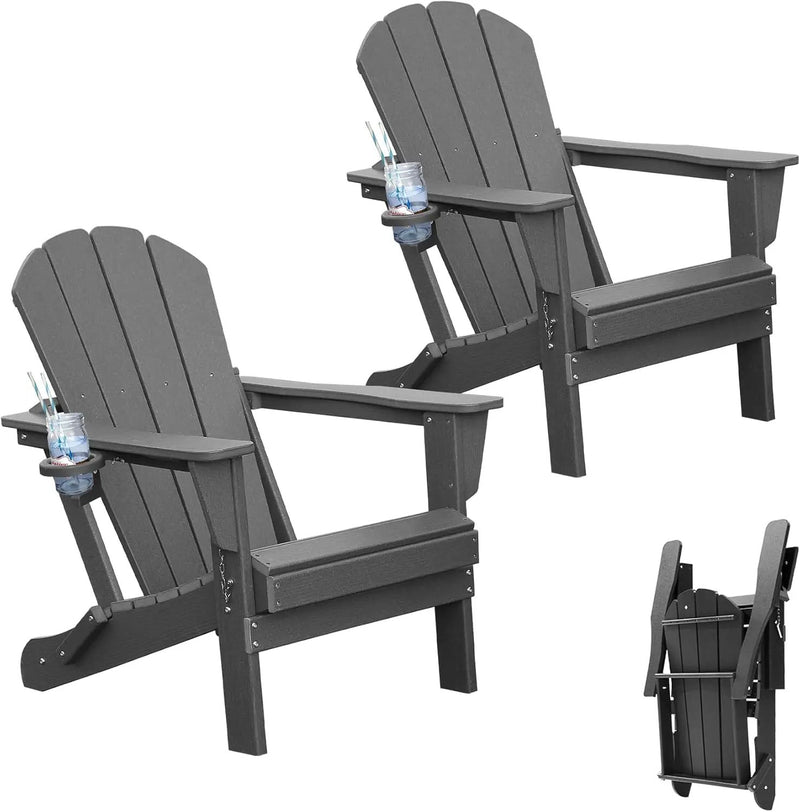 Adirondack Chairs Set of 2 - Plastic HDPE with Cup Holder by HouseOfZazla