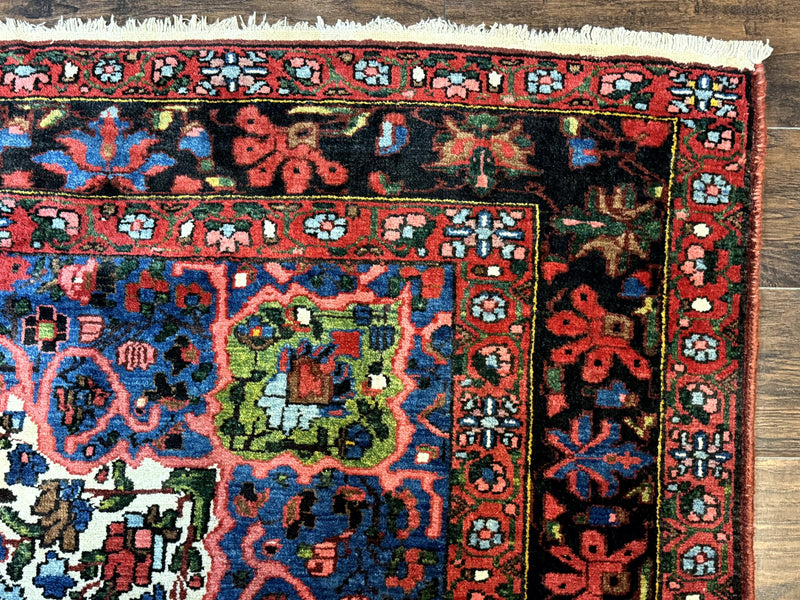 Persian Bakhtiari Rug 7x10, Antique Persian Carpet, Colorful, Great Colors, Ivory Red Blue, Rare Tribal Rug by Jewel Rugs