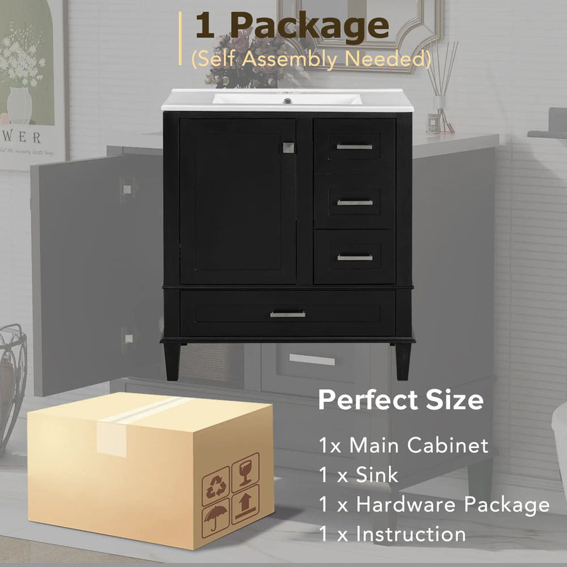 Bathroom Vanity, Modern Bathroom Cabinet With Sink Combo Set, Bathroom Storage Cabinet With A Soft Closing Door And 3 Drawers, Solid Wood Frame by HouseOfZazla