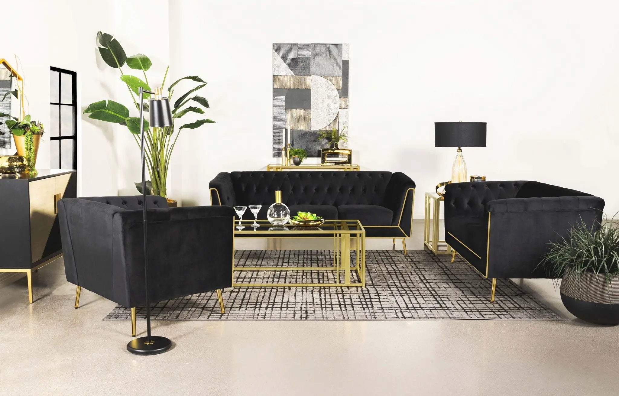 Adri Rectangular Glass Top Coffee Table Matte Brass by Unique Piece Furniture