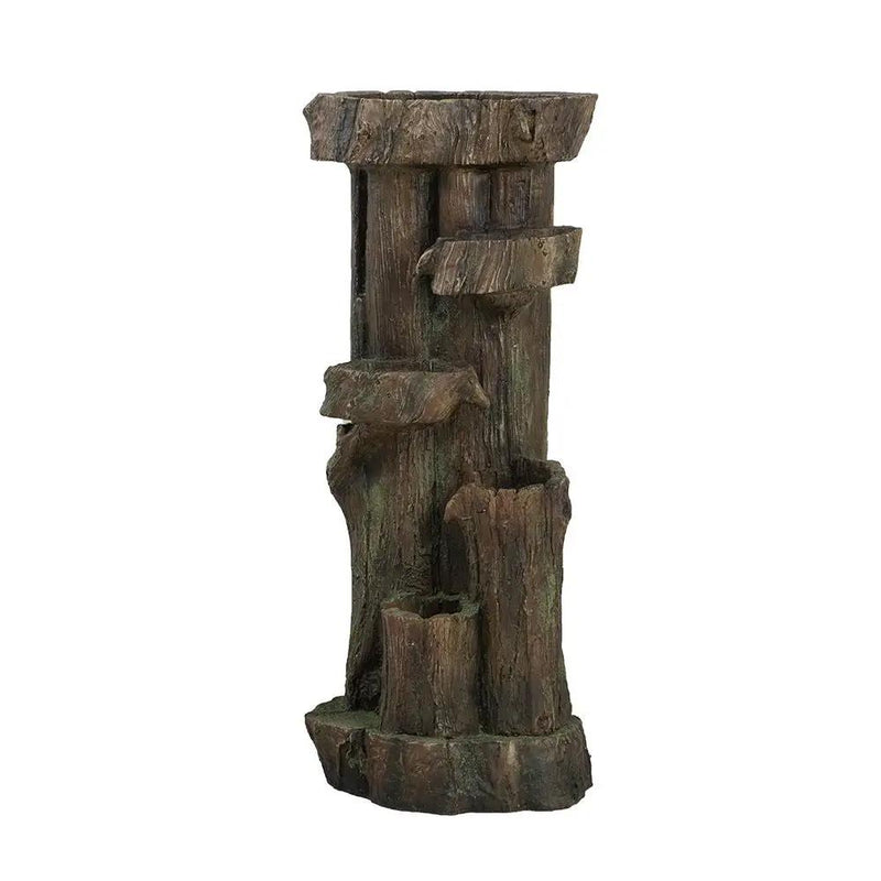 Rustic Decorative Tree Trunk 5 Tier Water Fountain, With Light And Pump, For Indoor And Outdoor - Brown by HouseOfZazla