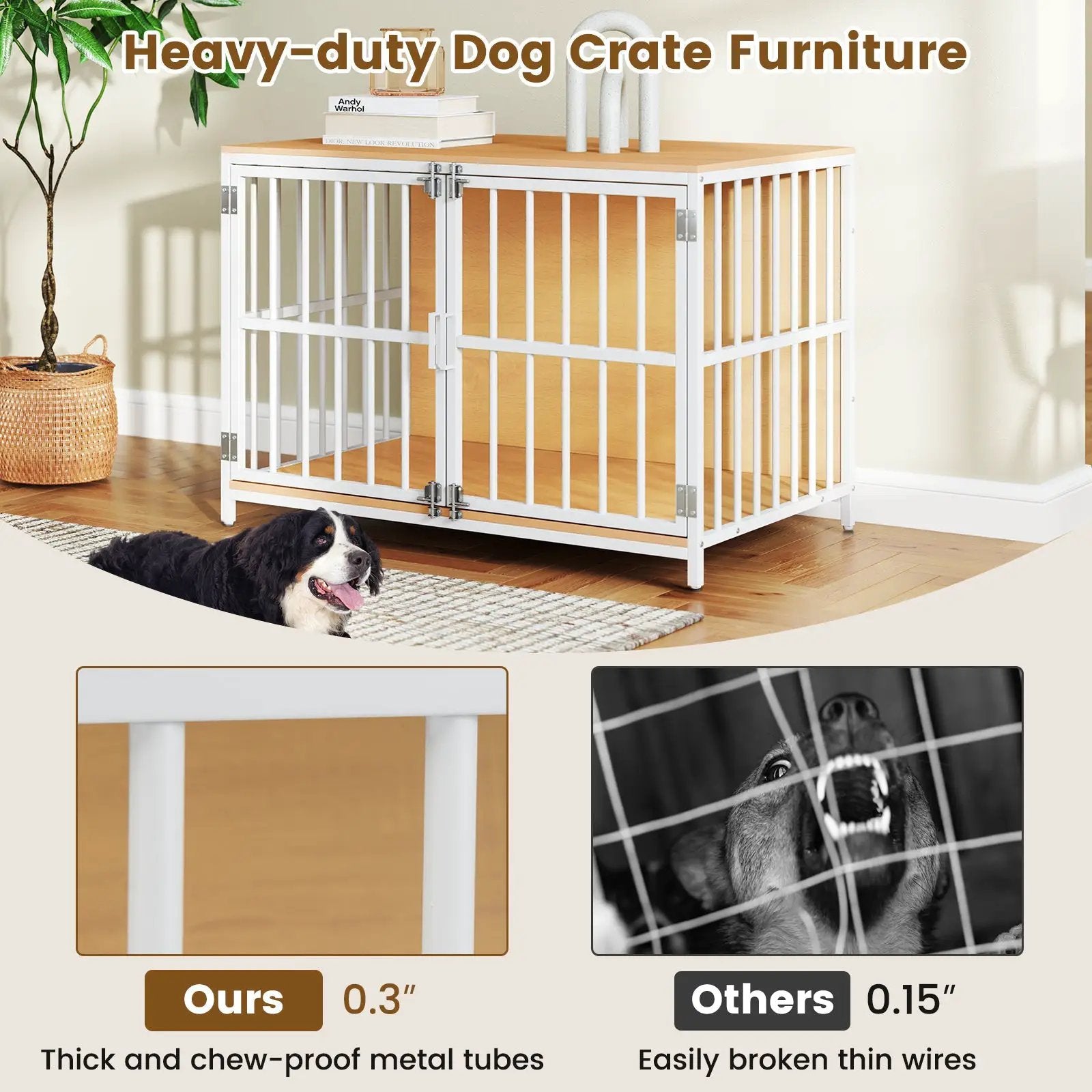 40 Inch Dog Crate Furniture Dog Kennel with Dual Lockable Double Doors by DirectDeals