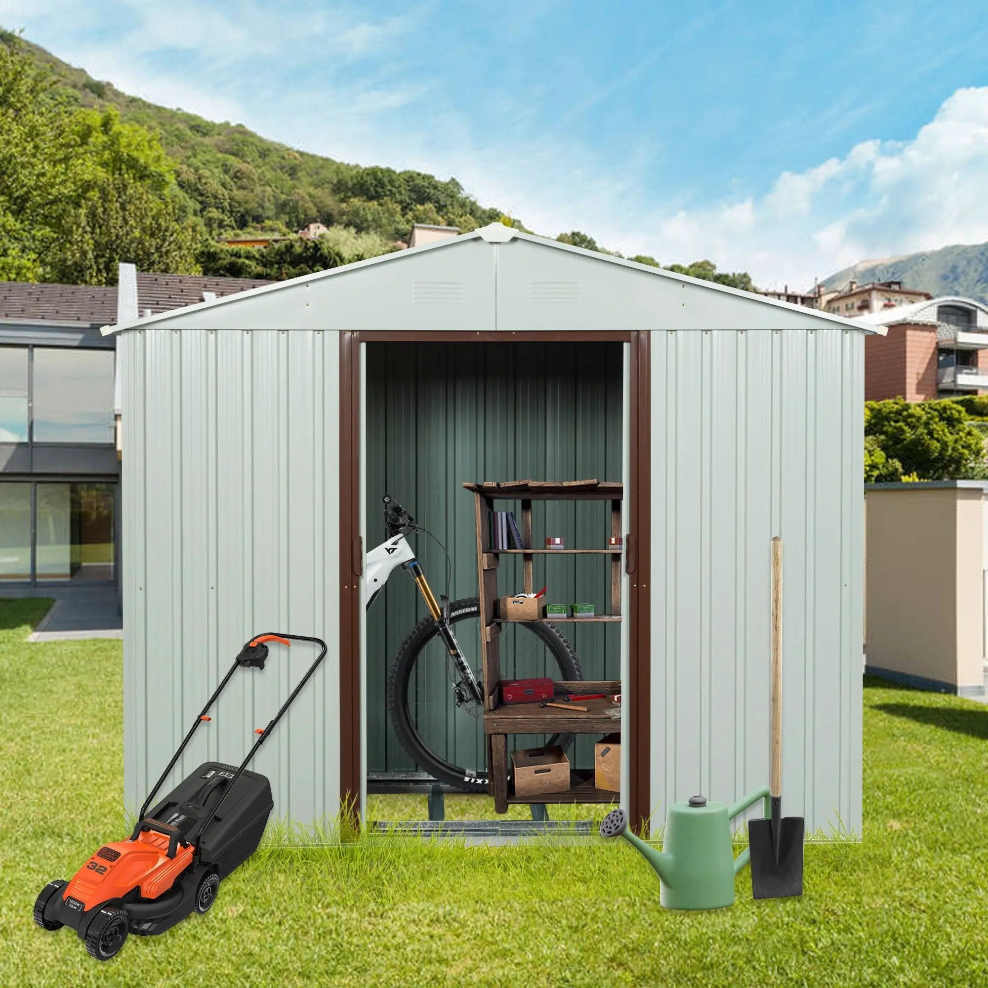 Ry-Sdyx56-W Outdoor Metal Storage Shed - White by HouseOfZazla