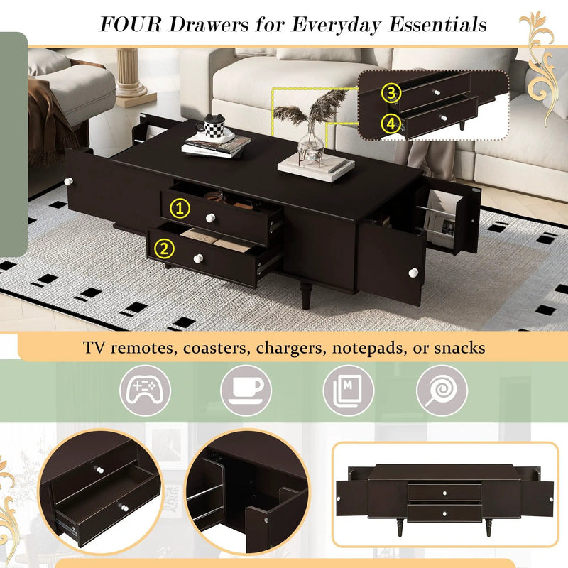Modern Rectangle Coffee Table With Four Drawers by Unique Piece Furniture