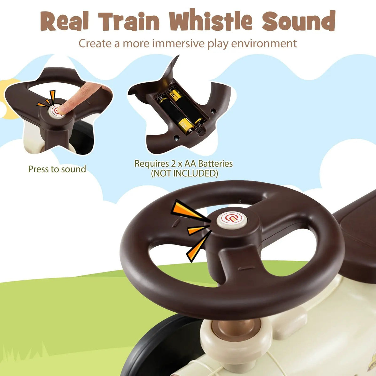 Ride on Toy with Steering Wheel and Train Whistle Sound Button, photo 13 of 16
