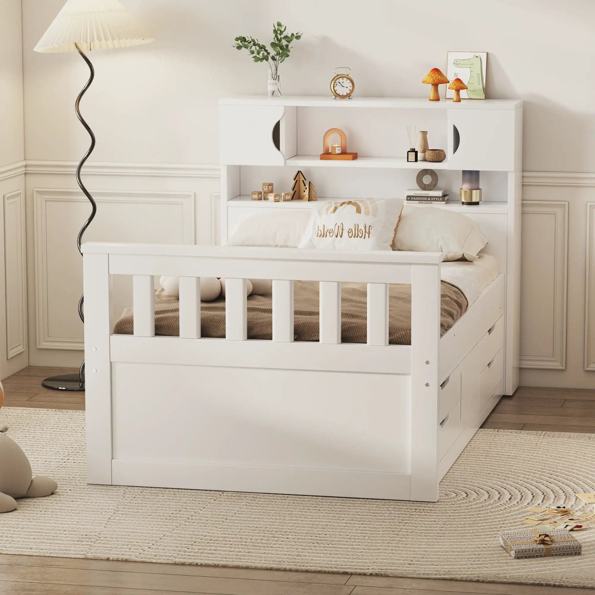 Captain Platform Bed Frame With Storage Bookcases, Shelves, And 4 Drawers by Unique Piece Furniture