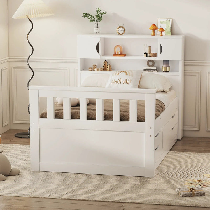Captain Platform Bed Frame With Storage Bookcases, Shelves, And 4 Drawers by Unique Piece Furniture