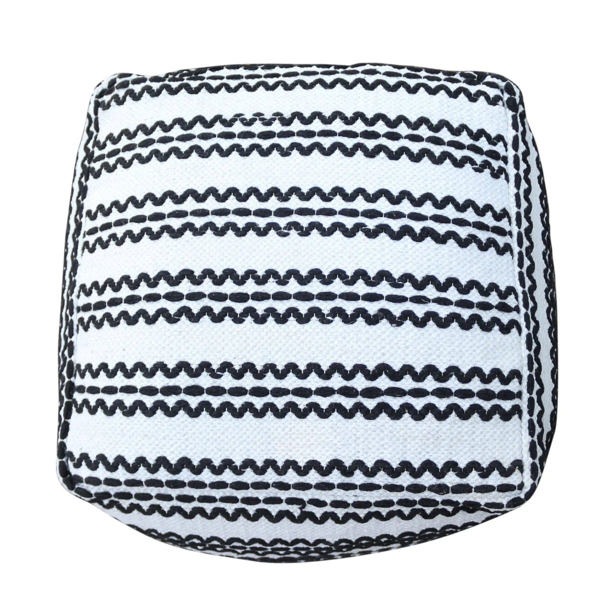 Lani - Handcrafted Fabric Pouf, Durable Cotton Square - Natural / Black by Unique Piece Furniture