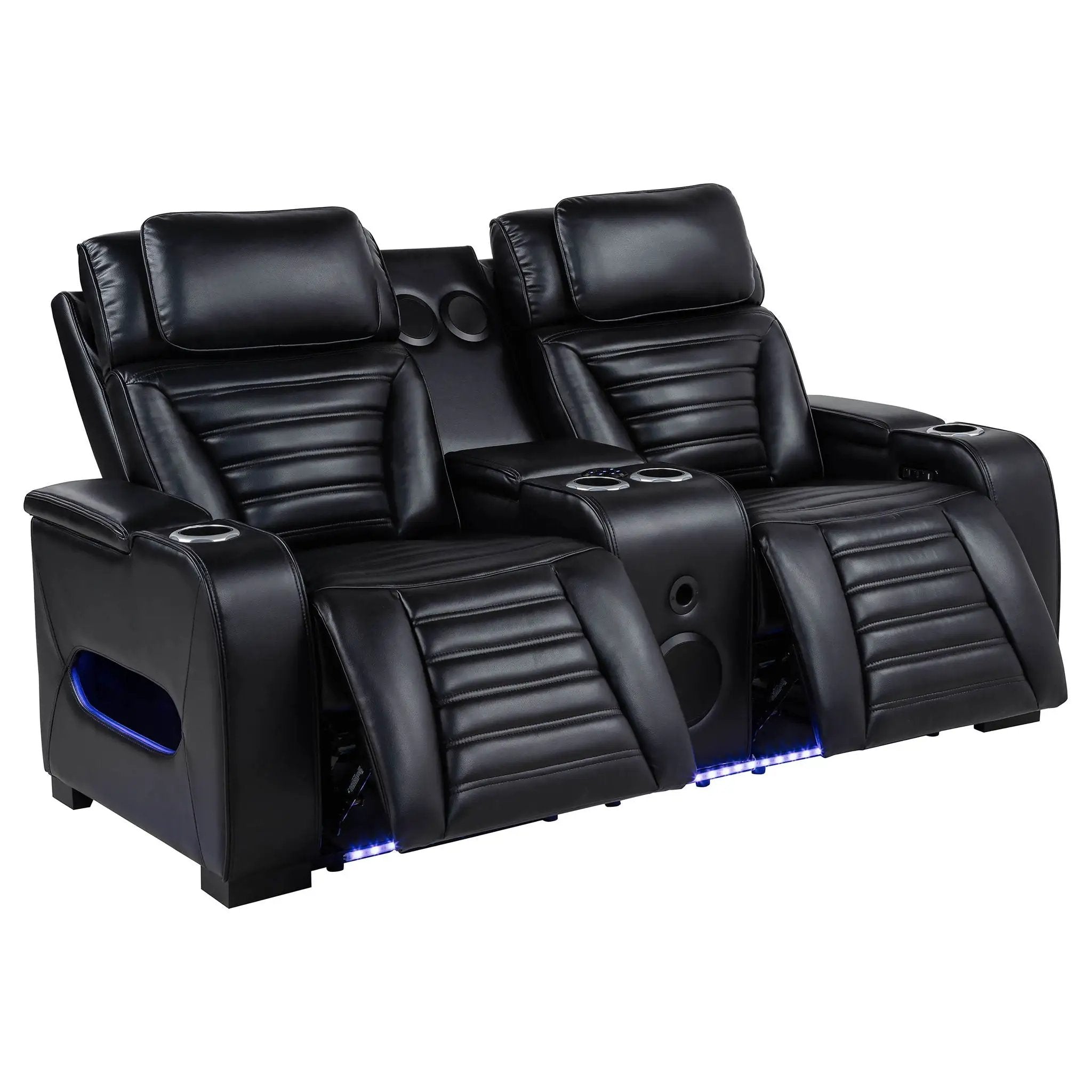 Zuma Faux Leather Dual Power Reclining LED Loveseat Black by Unique Piece Furniture