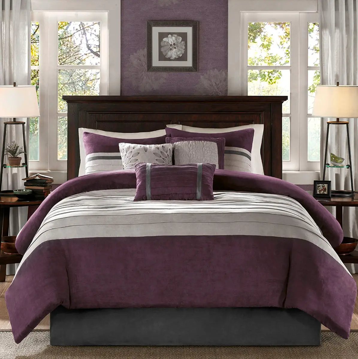 7 Pc Pieced Faux Suede Comforter Set Purple Cal King by HouseOfZazla