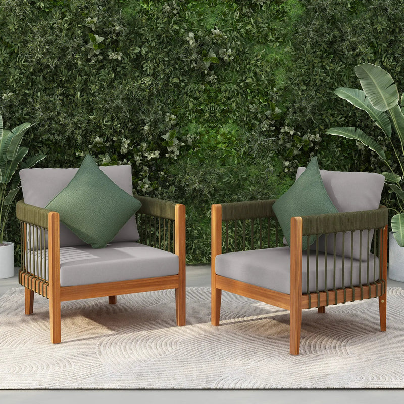 [Set of 2] Acacia Wood Outdoor Club Chair with Rope Accents by HouseOfZazla